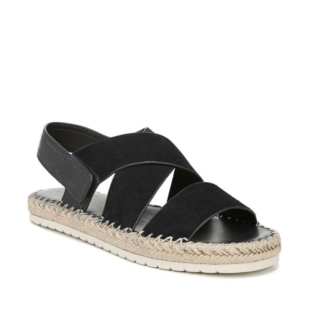Vince Tenison Espadrille Black Suede Adjustable Strap Sandal Women Size 9.5 M